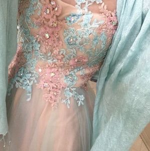 Pink and blue formal gown